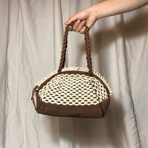 Wonderful Brown & Ivory Crocheted Handbag/Purse